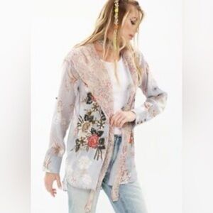 ARATTA Embroidered Embellished Lightweight Hooded Blouse Metalic thread accents